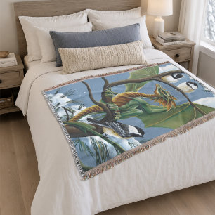 Whimsical Groene Winter Fantasie Draak Mezen Deken