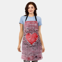 Whimsical Grunge Rode Hart Charcoal Stippen Schort