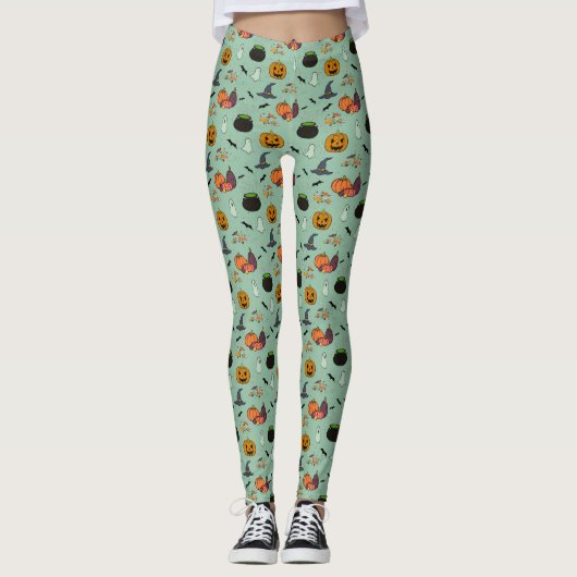 Whimsical Halloween Design Leggings, pompoenen vle Leggings (Voorkant)