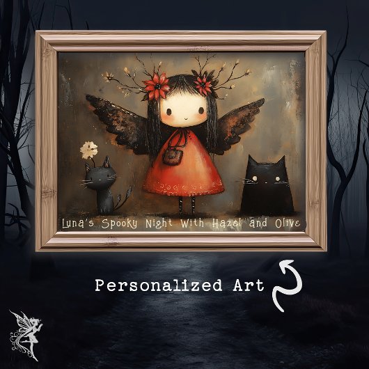 Whimsical Halloween Fairy & Cats gepersonaliseerde Poster