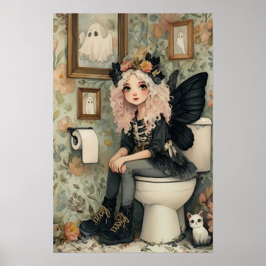 Whimsical Halloween Fairy op het toilet met spookk Poster (Voorkant)