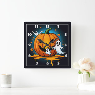 Whimsical Halloween geesten rond een spookachtige  Vierkante Klok