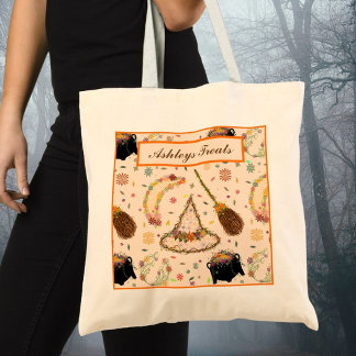 Whimsical Halloween Heksen Botanische Boho Tote Bag