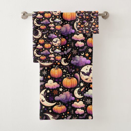 Whimsical Halloween Night Sky Pattern Bad Handdoek (Insitu)