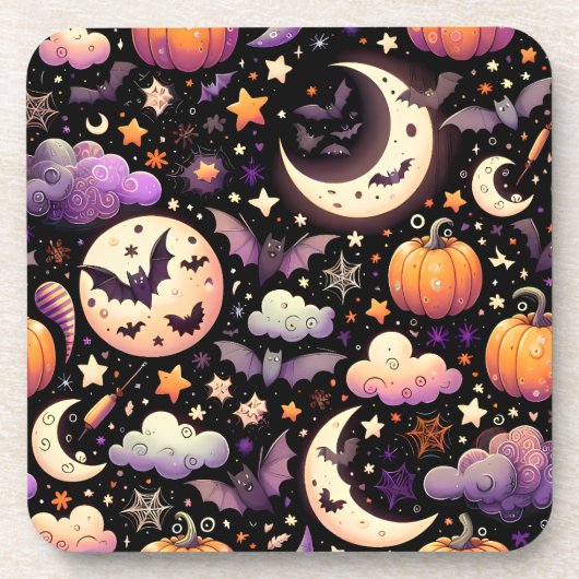 Whimsical Halloween Night Sky Pattern Bier Onderzetter (Voorkant)