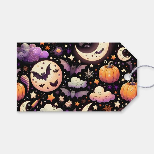 Whimsical Halloween Night Sky Pattern Cadeaulabel (Voorkant (Horizontaal))