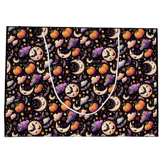 Whimsical Halloween Night Sky Pattern Groot Cadeauzakje (Achterkant)