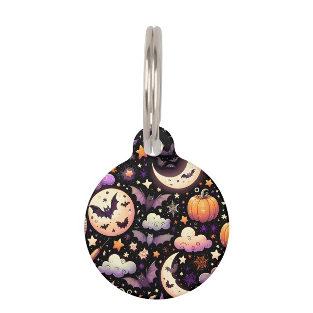 Whimsical Halloween Night Sky Pattern Huisdierpenning (Voorkant)