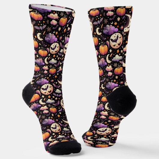 Whimsical Halloween Night Sky Pattern Sokken (Gebogen)