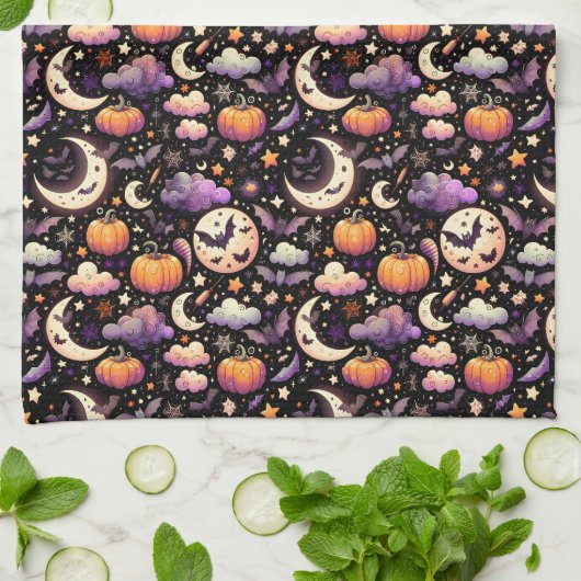 Whimsical Halloween Night Sky Pattern Theedoek (Gevouwen)