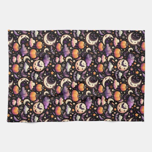 Whimsical Halloween Night Sky Pattern Theedoek (Horizontaal)