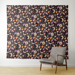 Whimsical Halloween Night Sky Pattern Wandkleed