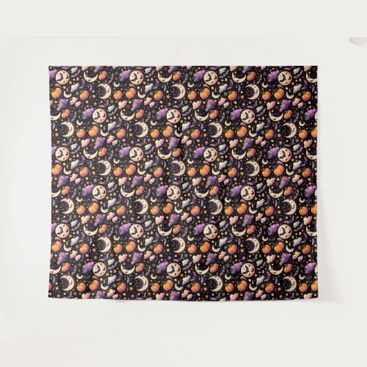 Whimsical Halloween Night Sky Pattern Wandkleed (Voorkant (horizontaal))