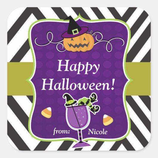 Whimsical Halloween Party Fun Favor Custom Vierkante Sticker (Voorkant)