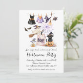 Whimsical Halloween Party Invitation Schattige Cat Kaart (Staand voorkant)