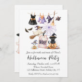 Whimsical Halloween Party Invitation Schattige Cat Kaart (Voorkant / Achterkant)