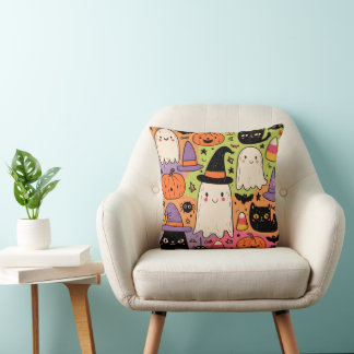 Whimsical Halloween - Pastel Griezelen Patroon Kussen