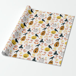 Whimsical Halloween pompoenen raven herfst bloemen Cadeaupapier