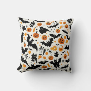 Whimsical Halloween Pumpkins & Bats Patroon Gooi Kussen