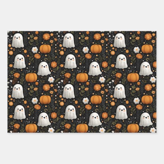Whimsical Halloween Schattigee Ghosts & Pumpkins O Inpakpapier Vel (Voorkant 2)