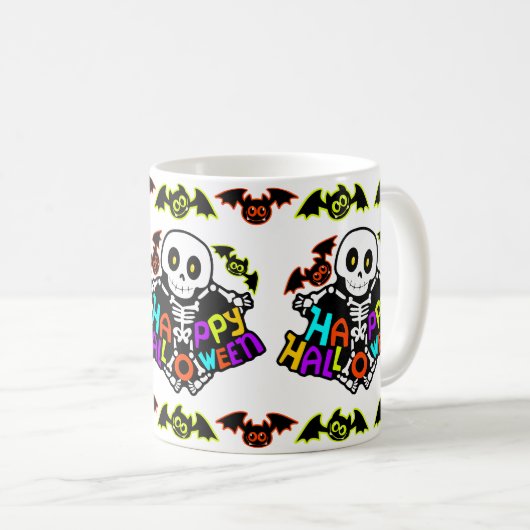 Whimsical Halloween Skelet en Bats Design Koffiemok (Voorkant rechts)