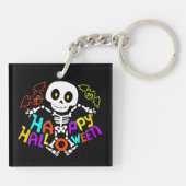 Whimsical Halloween Skelet en Bats Design Sleutelhanger (Achterkant)