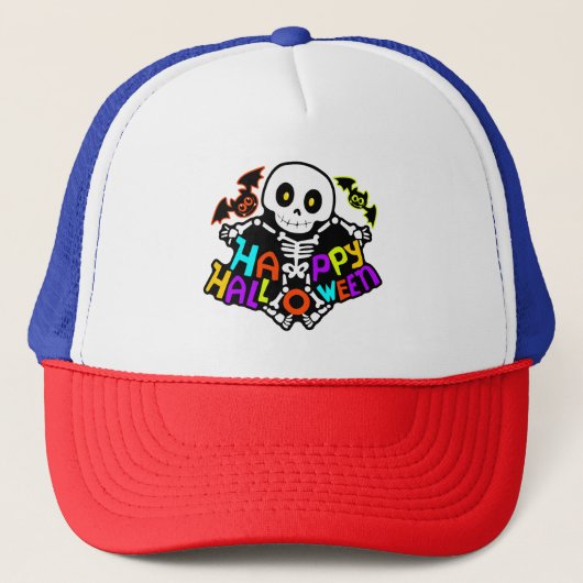 Whimsical Halloween Skelet en Bats Design Trucker Pet (Voorkant)