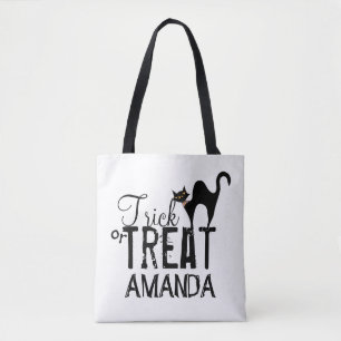 Whimsical Halloween Typography Black Cat Treat Draagtas