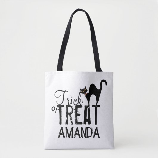 Whimsical Halloween Typography Black Cat Treat Draagtas (Voorkant)