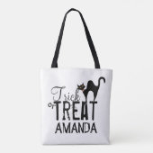 Whimsical Halloween Typography Black Cat Treat Draagtas (Achterkant)