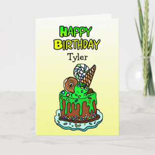 Whimsical Hand Drawn Birthday Cake Personalized Kaart