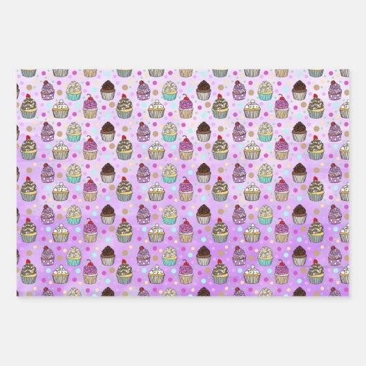 Whimsical Hand Drawn Birthday Cupcakes Inpakpapier Vel (Voorkant 2)