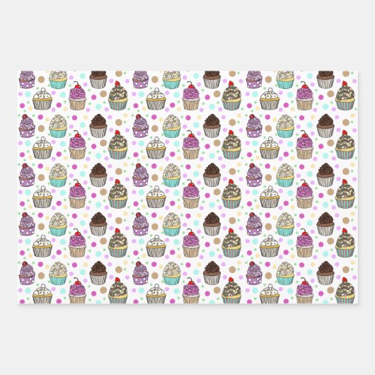 Whimsical Hand Drawn Birthday Cupcakes Inpakpapier Vel (Voorkant)