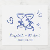 Whimsical Hand Drawn Blue Wedding Sparkling Wijnetiket (Enkel label)