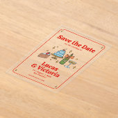 Whimsical Hand Drawn Bold Red Save the Date Acryl Uitnodigingen (Laagn)