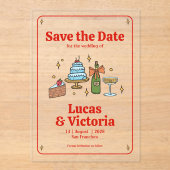 Whimsical Hand Drawn Bold Red Save the Date Acryl Uitnodigingen (Voorkant)