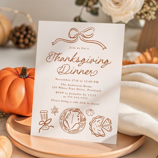 Whimsical Hand-Drawn Bow and Doodles Thanksgiving Kaart