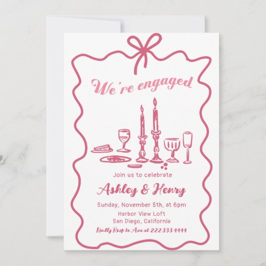 Whimsical Hand Drawn Bow Engagement Party Kaart (Voorkant)