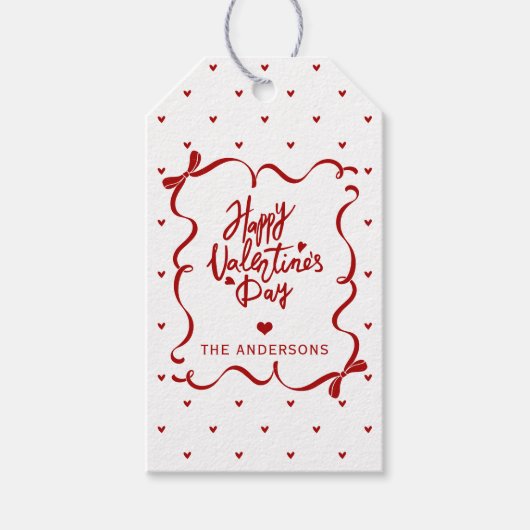 Whimsical Hand Drawn Bow Happy Valentine's Day Cadeaulabel (Voorkant)