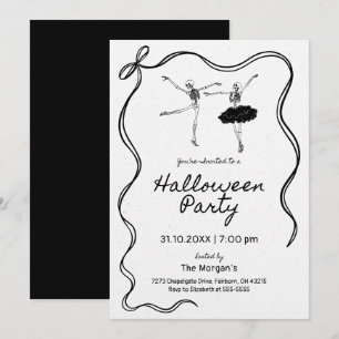 Whimsical Hand Drawn Bow Lijst Skelet Halloween Kaart