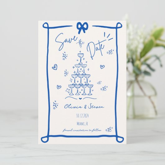 Whimsical Hand Drawn Bow Scribble Sla de datum op Kaart (Staand voorkant)