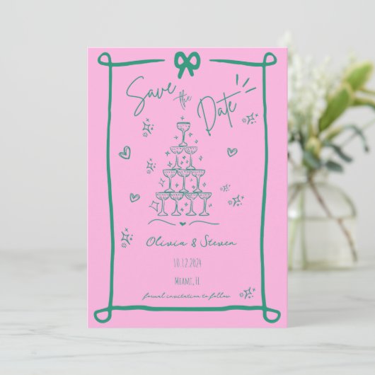 Whimsical Hand Drawn Bow Scribble Sla de datum op Kaart (Staand voorkant)