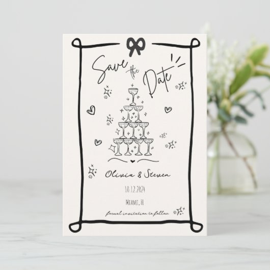 Whimsical Hand Drawn Bow Scribble Sla de datum op Kaart (Staand voorkant)