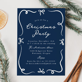 Whimsical Hand-Drawn Bows Navy Christmas Party Kaart
