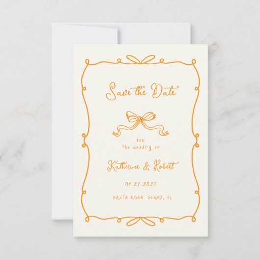 Whimsical Hand Drawn Bows Save the Date Kaart (Voorkant)