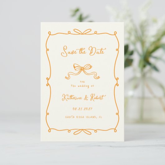 Whimsical Hand Drawn Bows Save the Date Kaart (Staand voorkant)