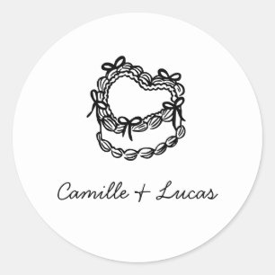 Whimsical Hand-Drawn Cake Trouwronde sticker