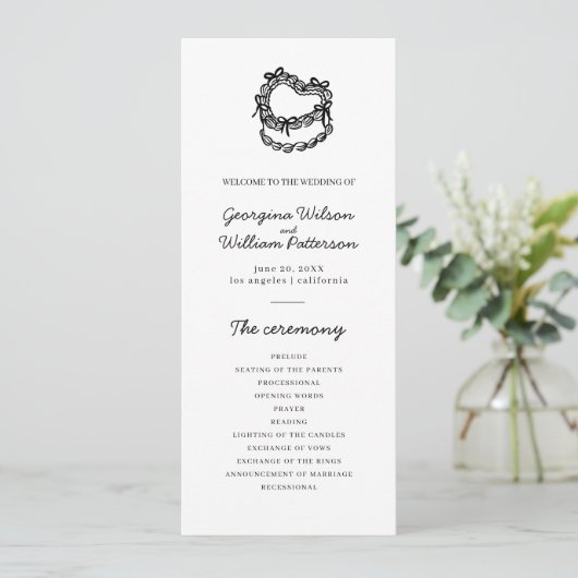 Whimsical Hand-Drawn Cake Wedding Platte Programma (Staand voorkant)