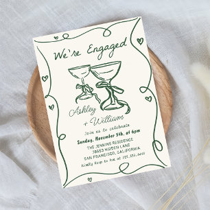 Whimsical Hand Drawn Champagne Engagement Party Kaart