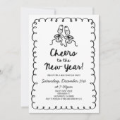 Whimsical Hand Drawn Champagne Nieuwjaarsfeest Kaart (Voorkant)